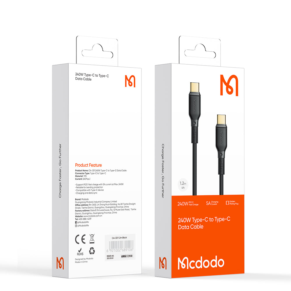 Mcdodo CA3310 Black Series 240W Type-C to Type-C Data Cable (1.2m/2.0m)