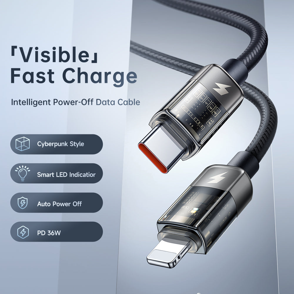 Mcdodo CA3160 Auto Power Off Type-C to Lightning Transparent Data Cable (1.2m/1.8m)