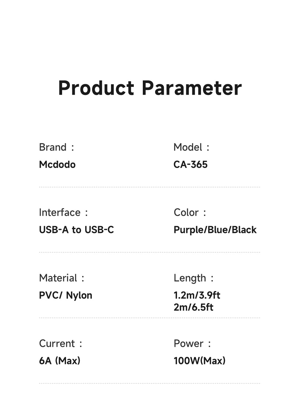 Mcdodo CA3652 Dichromatic Series Type C USB Data Cable (1.2m/2.0m)