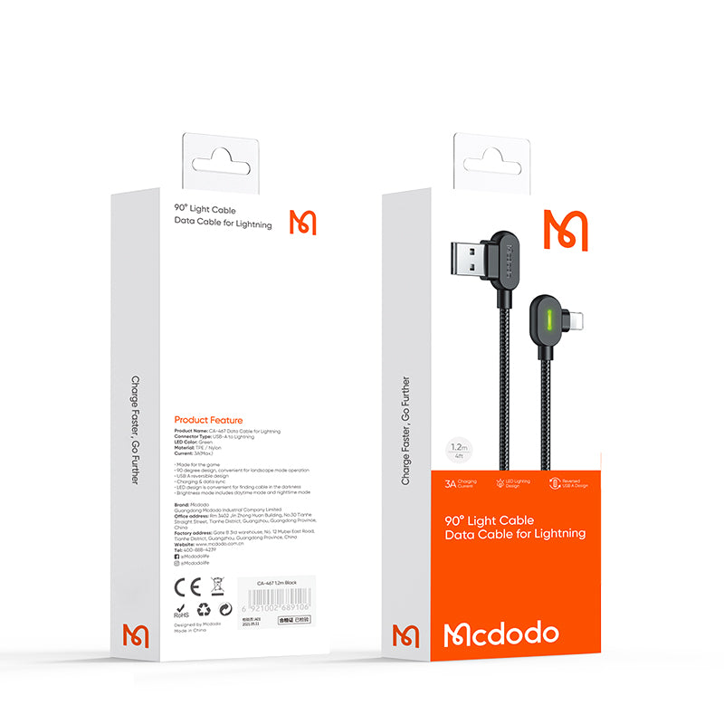 Mcdodo CA4670 Button Series Lightning Cable 2A 90 Degree Cable Compatible For iPhone (0.5m/1.2m/1.8m/3.0m)