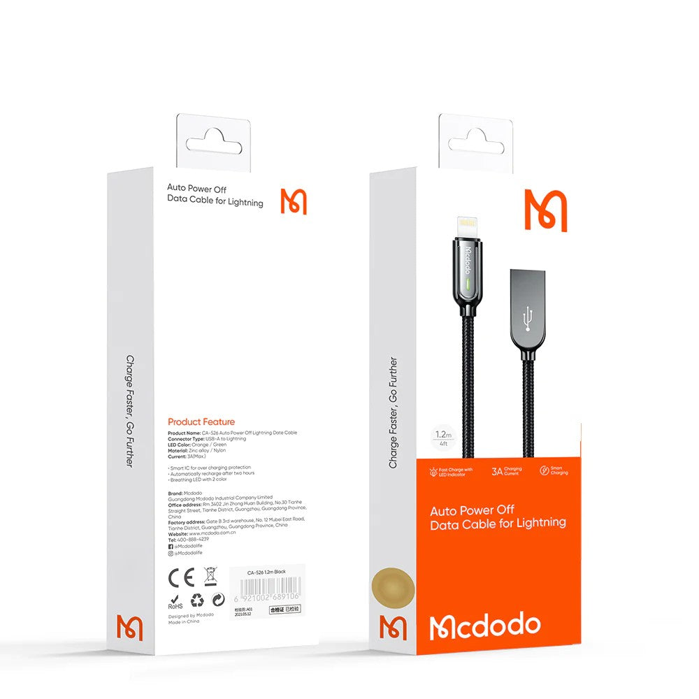 Mcdodo CA5260 Smart Series 2.4A Auto Power Off Lightning Cable For iPhone/iPad (1.2m)