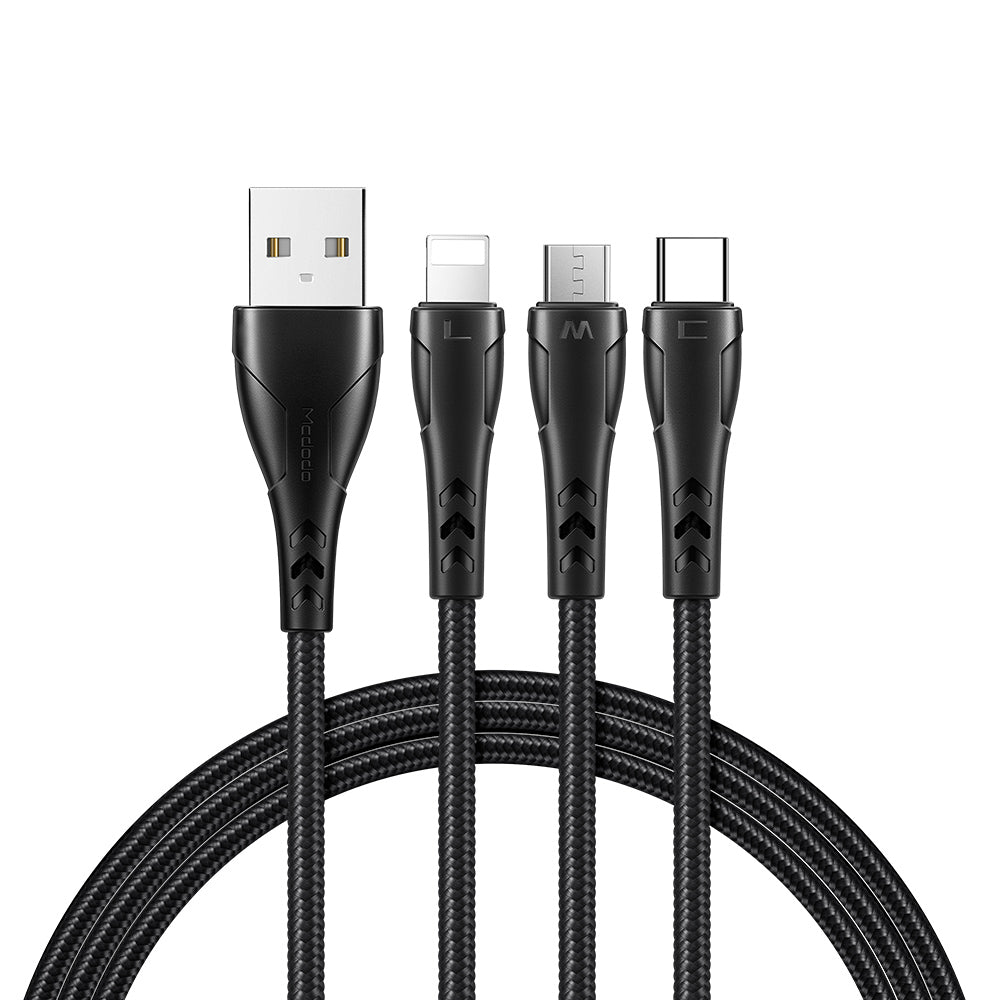 Mcdodo CA6960 Mamba Series 3A Lightning + Type-C + Micro USB 3 in 1 Cable (1.2m)