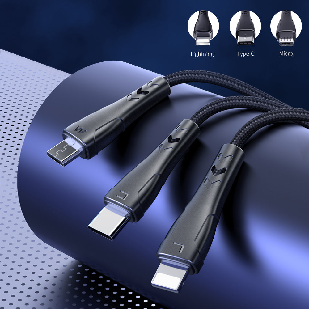 Mcdodo CA6960 Mamba Series 3A Lightning + Type-C + Micro USB 3 in 1 Cable (1.2m)