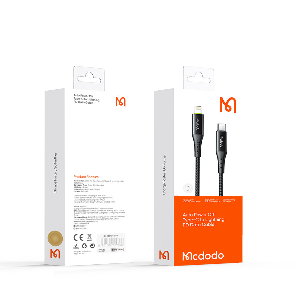 Mcdodo CA7360 Nest Series Auto Power Off PD Type-C To Lightning Cable Compatible For iPhone (1.2m/1.8m)