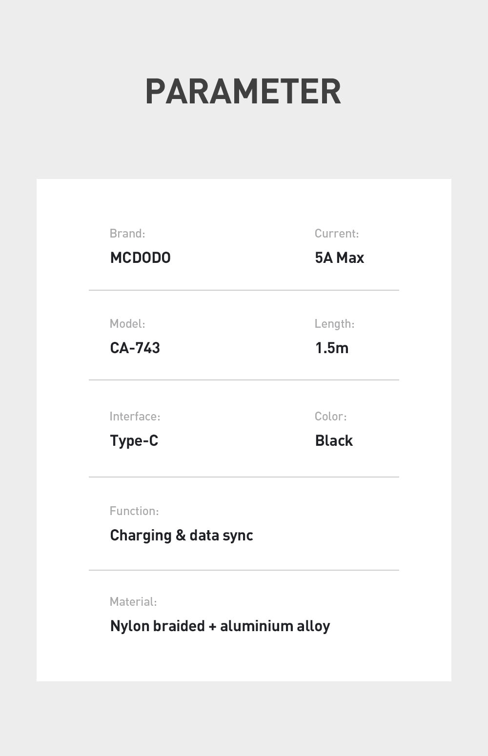 Mcdodo CA7430 Nest Series 5A Full Compatible Type-C Data Cable (1.5m)