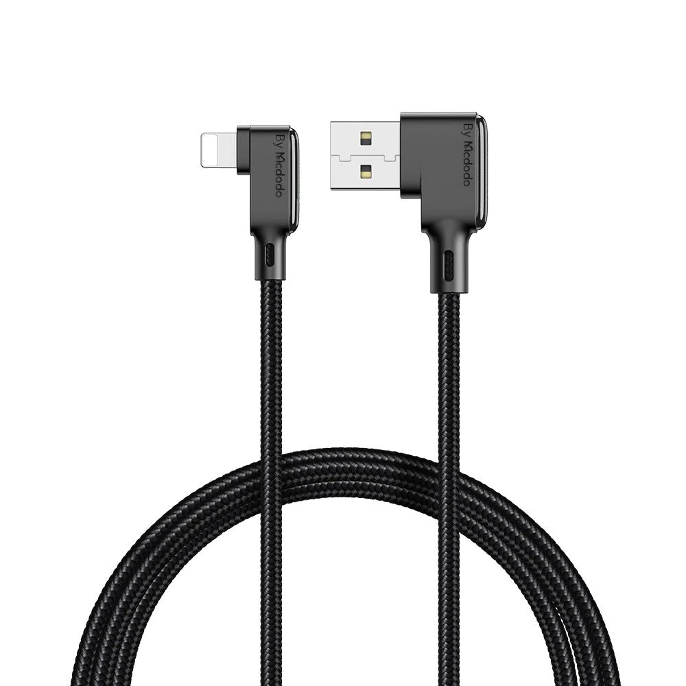 Mcdodo CA7510 Black Glue Series 3A 90 Degree Gaming Lightning Cable Compatible For iPhone (1.2m/1.8m)