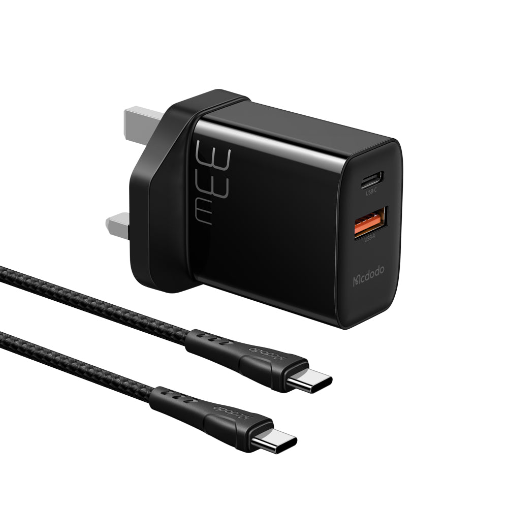 Mcdodo CH0911/CH0912 33W PD+QC Dual Port Charger + C To C Cable Charger Set (UK PLUG)