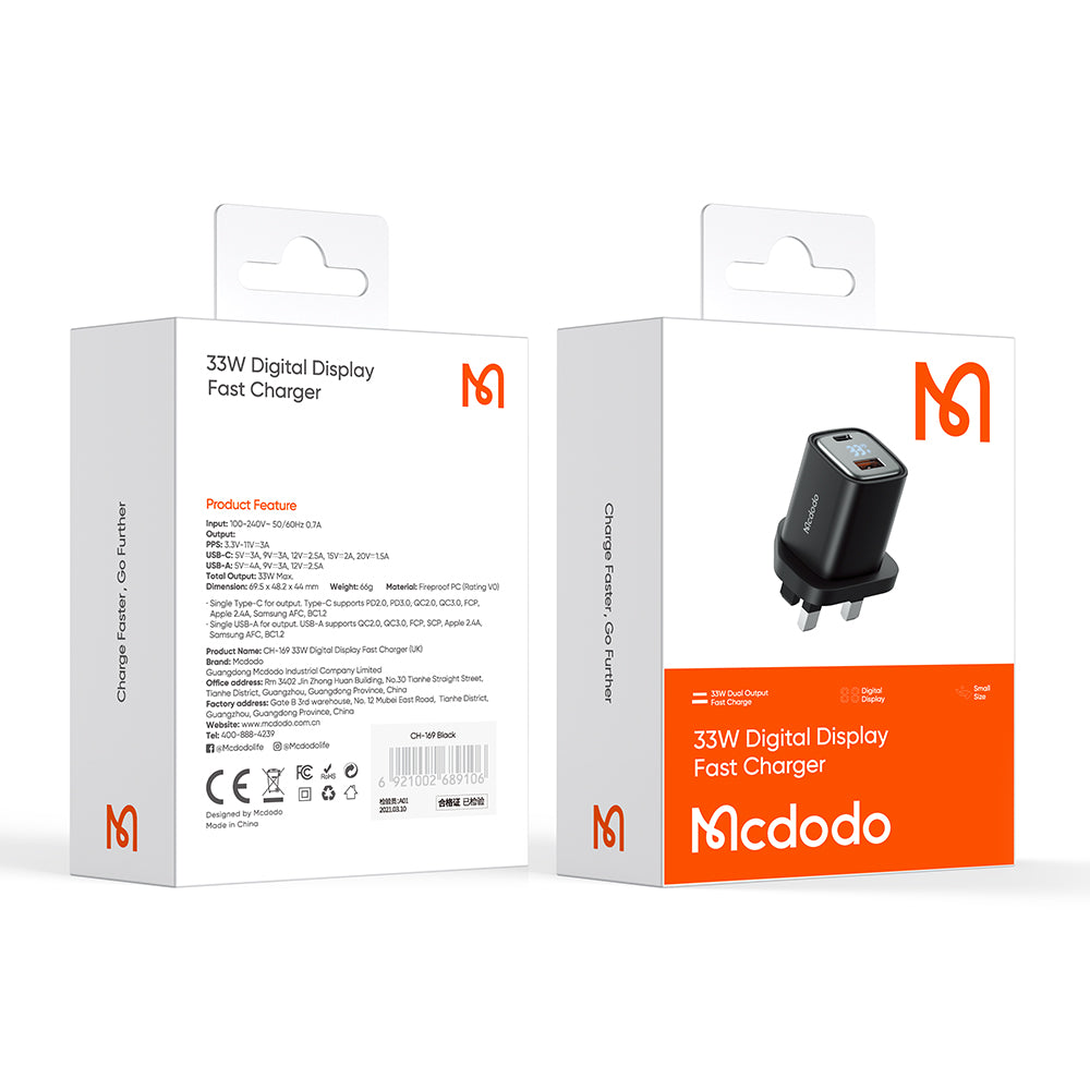 MCDODO CH1690 33W PD+QC Digital Display Charger (UK Plug)