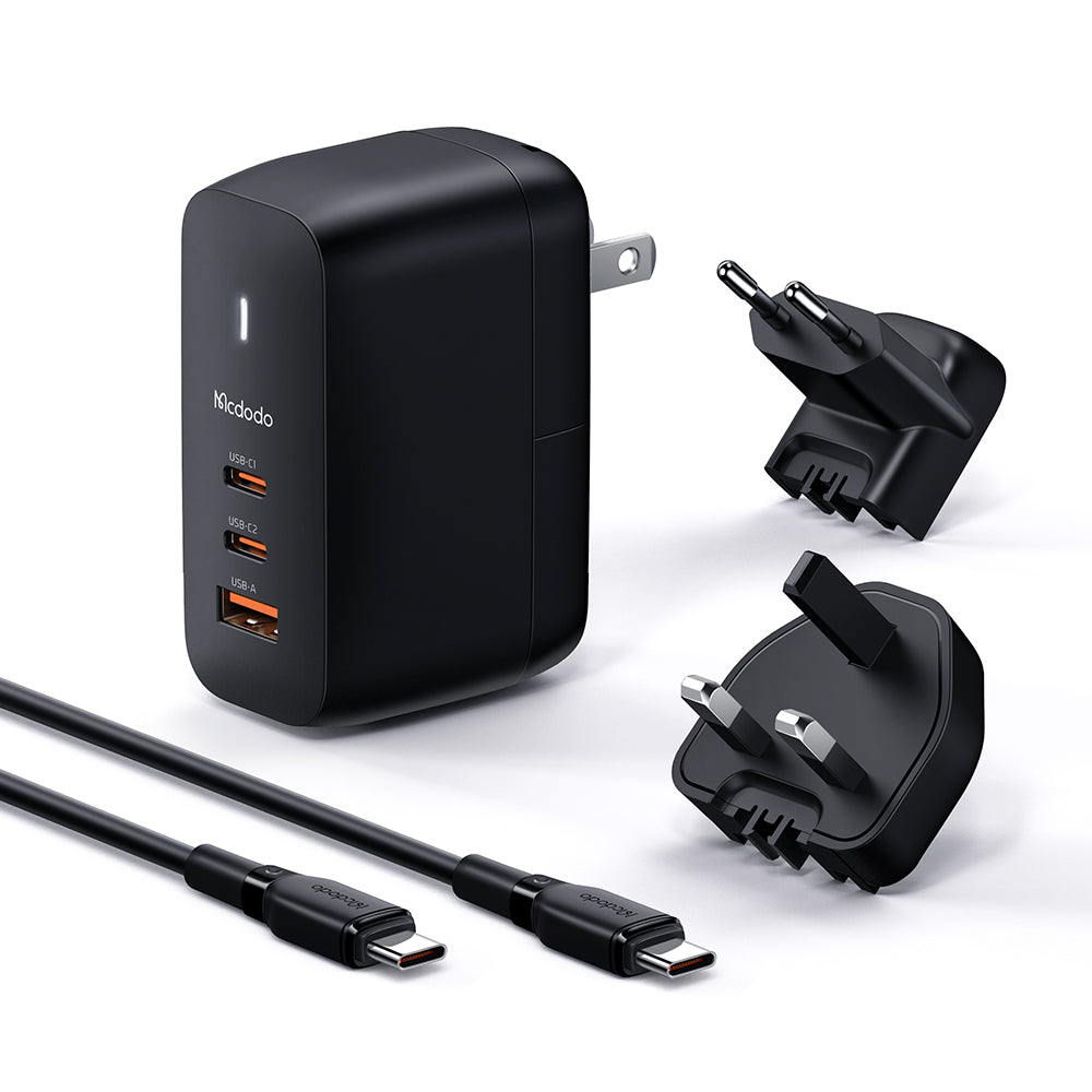 MCDODO CH8442 Mecha Series GaN 65W Dual Type-C + USB Mini Size Wall Charger Set (EU/UK/US plug)