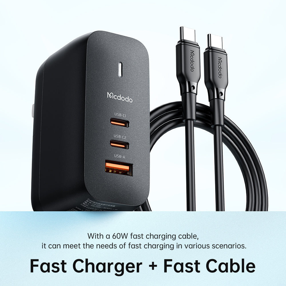 MCDODO CH8442 Mecha Series GaN 65W Dual Type-C + USB Mini Size Wall Charger Set (EU/UK/US plug)