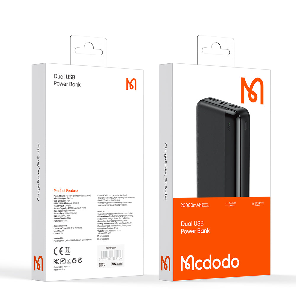 Mcdodo MC1360/MC1370 Mig Series Dual USB Power Bank 10000mAh 20000mAh