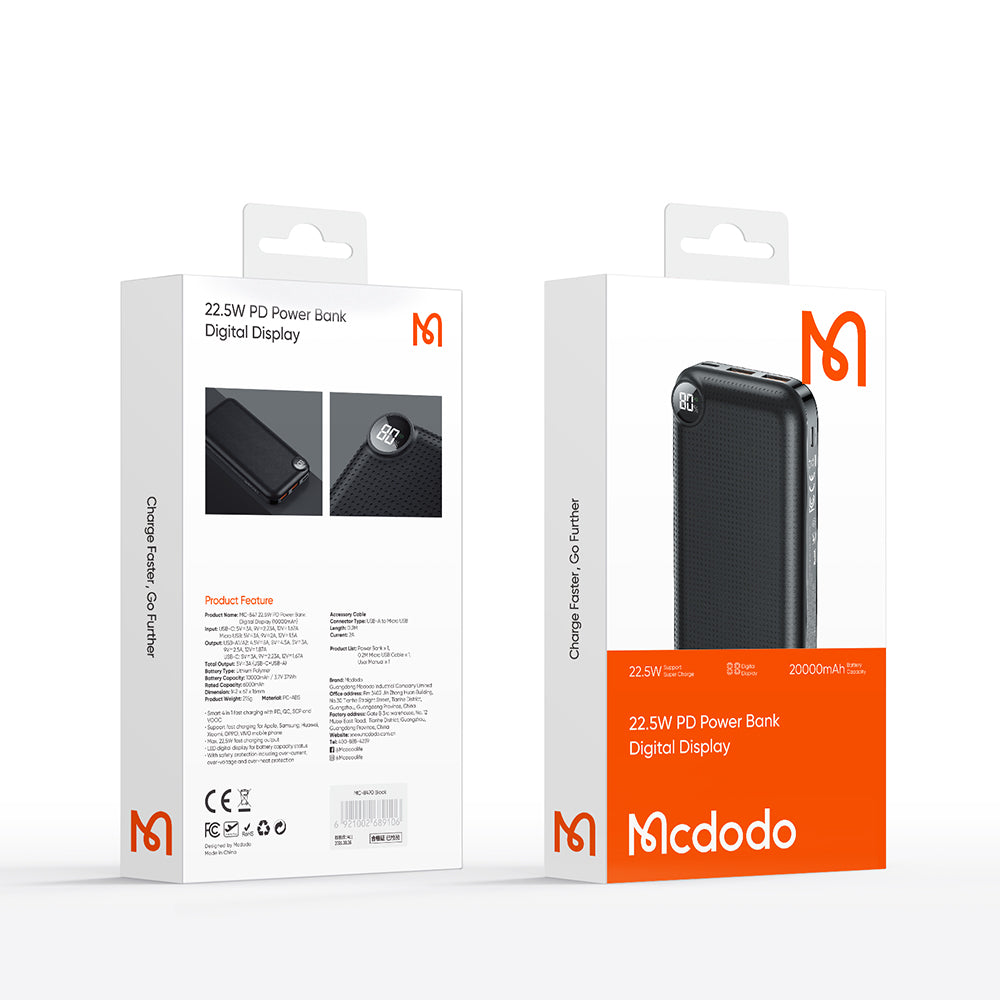 Mcdodo MC7160 Longan Series 22.5W PD+QC 20000mAh Power Bank with Digital Display